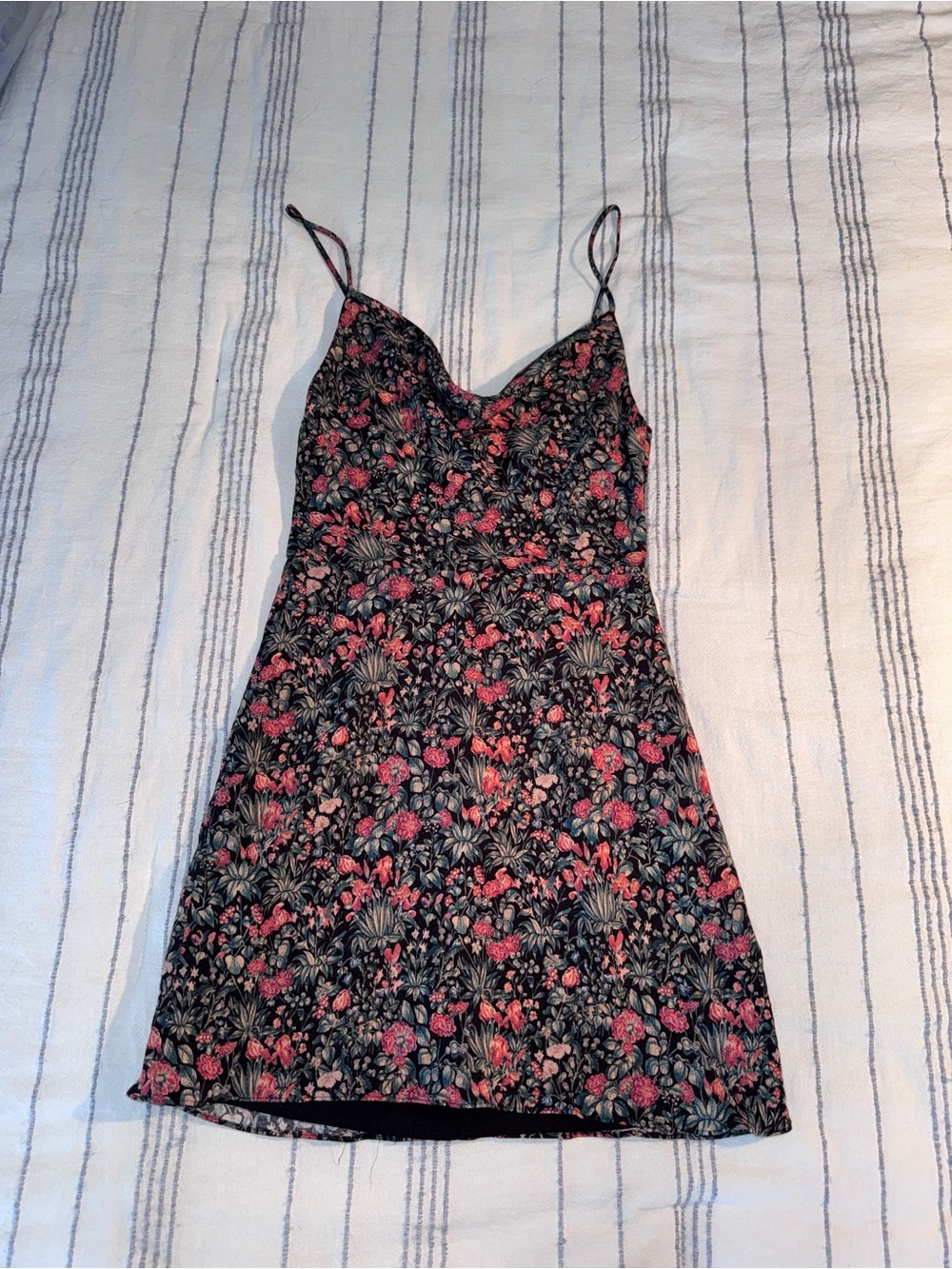 Sunday Best Black Slip Dress with Pink Floral Print
